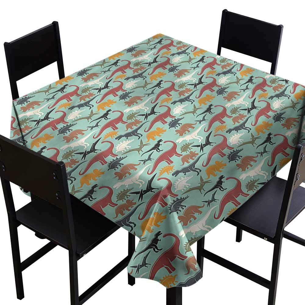 SKDSArts Fabric Tablecloth Dinosaur,Retro Colored Dinosaurs