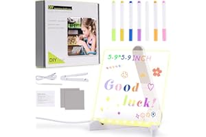 YUEUR LED Drawing Board -5.9'' X 5.9" Doodle Glow Board for Christmas Gift, Room/Store/Festival,etc. with 4 Modes & 7 Colors, LED Glow Drawing Board with Adapter, 7 Markers