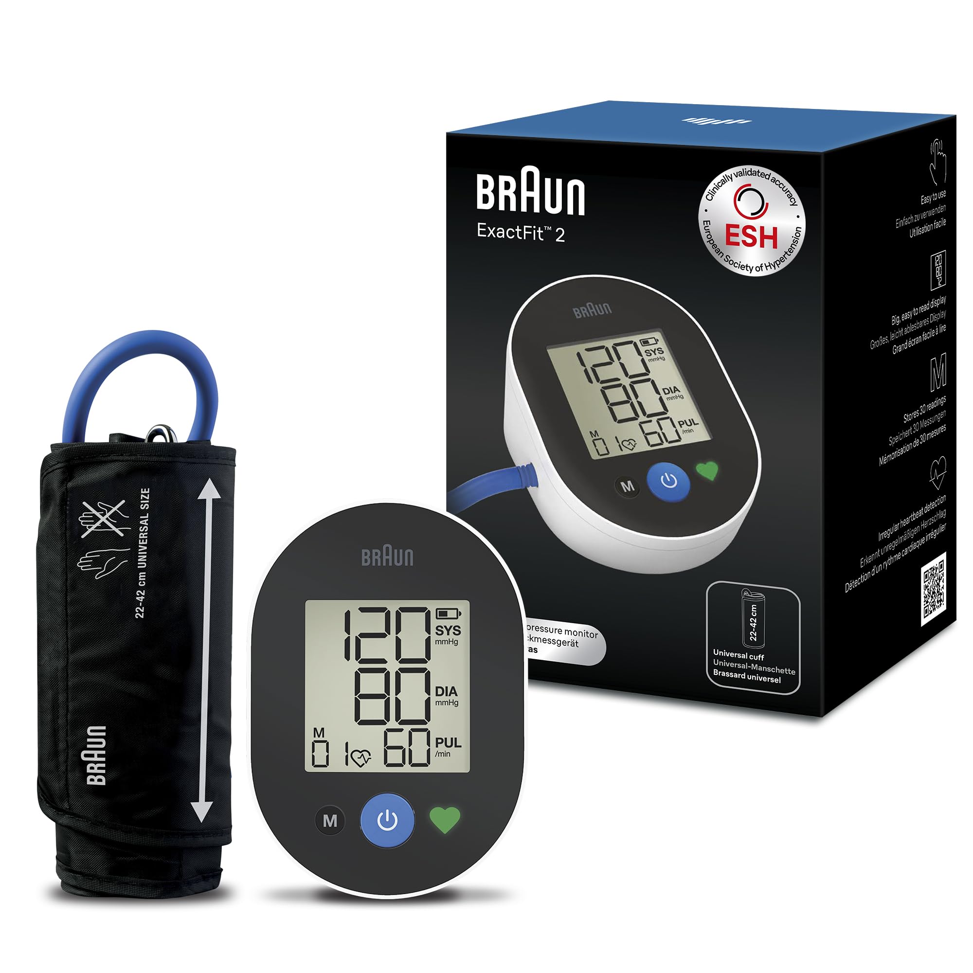 Braun ExactFit™ 2 Upper arm Blood Pressure Monitor | Clinically Validated Accuracy | Colour-Coded Indicator| Universal Cuff | for Home Use | BUA4050
