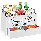 Snack Organizer for Countertop, Wood Pantry Storage Bins with Handles, Snack Organizer for Pantry, Kitchen, 4 Compartment Food Container Snack Box with Drawer, Pantry Organizer for Snacks, Chips