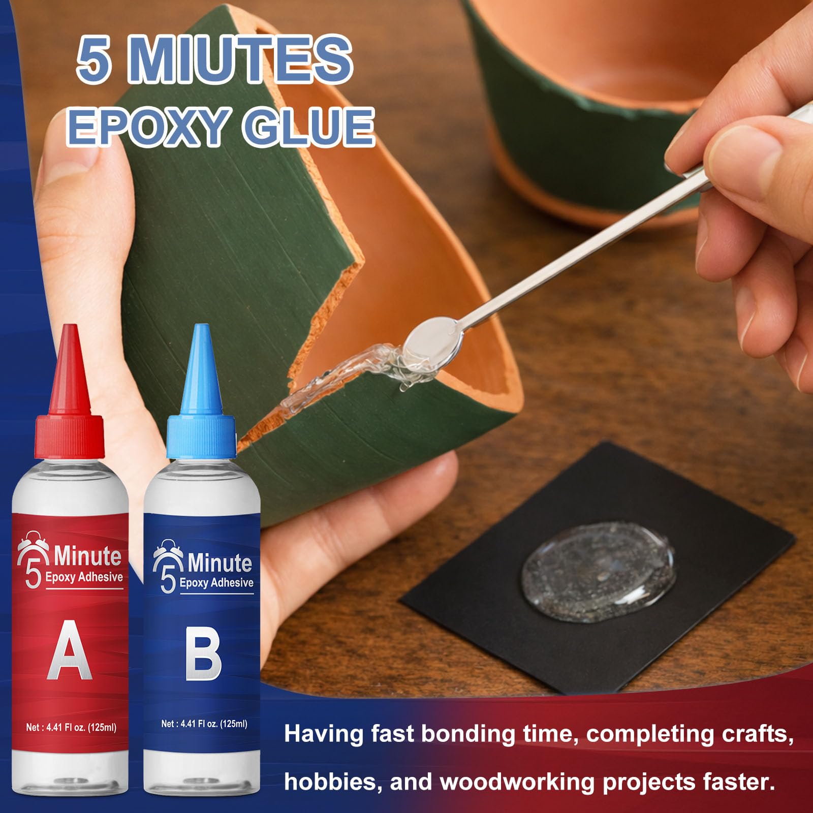 LAMXIN 250 ml 5 Minuten Epoxy Kleber, Klarer 2 Komponenten Epoxidharz Kleber mit Zubehör für Metall, Holz, Glas, Keramik und Kunststoff 6