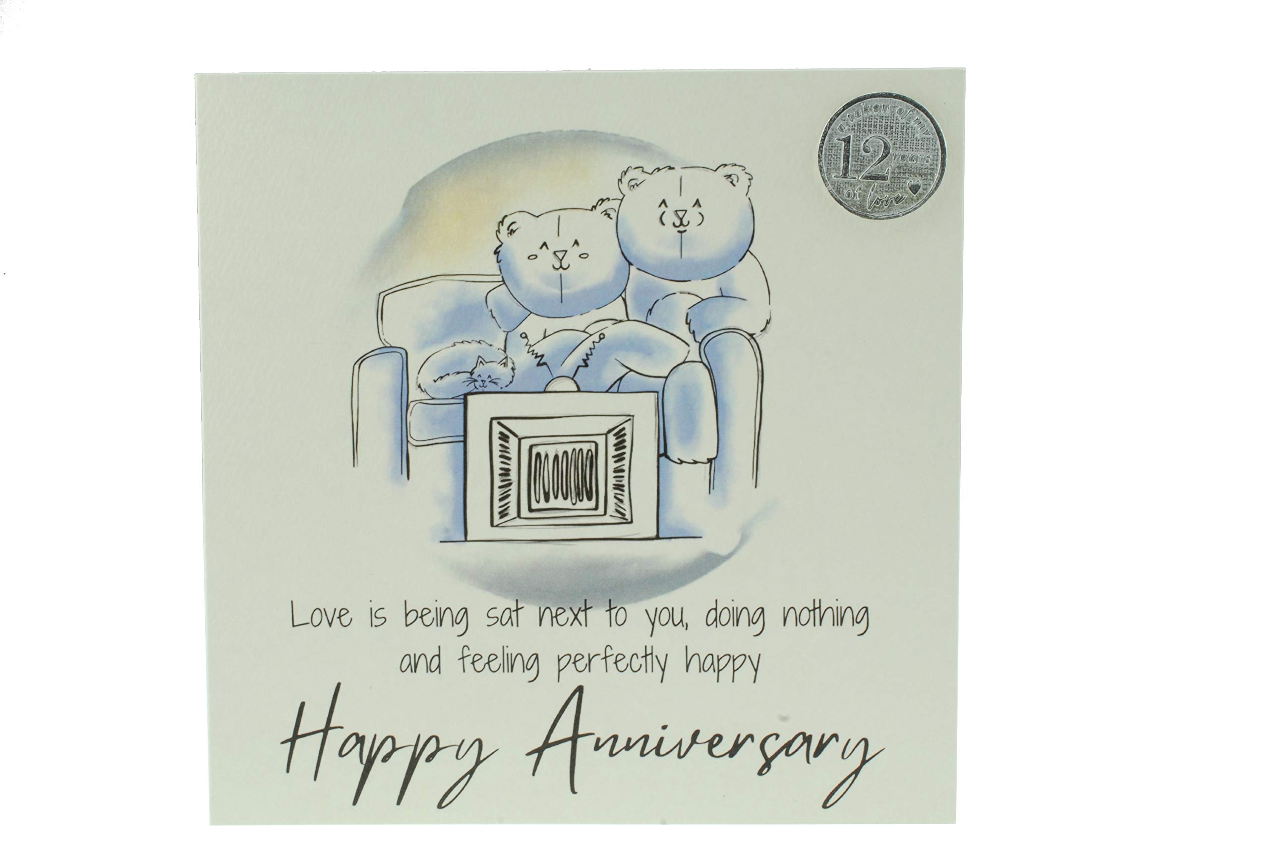 Cute 12th Anniversary Card, Relaxed Bears – Free Metal 12th Anniversary Love Token Gift (gc-annitv12)