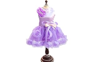 SMALLLEE_LUCKY_STORE Pet Small Dog Wedding Dress with Bowknot Birthday Party Costume Satin Rose Pearls Girl Formal Dress Cat Tutu Purple Violet XL