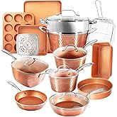 Gotham Steel Hammered 24 Pc Ceramic Cookware Set Nonstick, Induction Ceramic Pots and Pans Set Non Stick with Deep Square Pan Set & Bakeware Set, Non Toxic PFOA PFOS Free, Oven & Dishwasher Safe