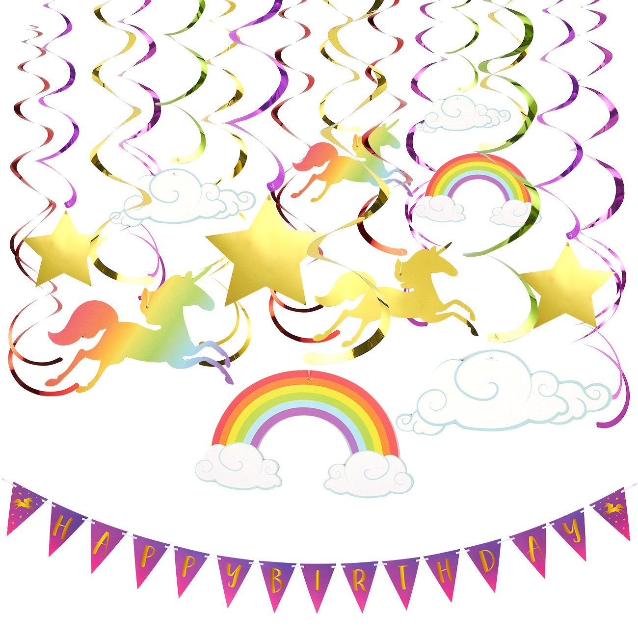 80 Off 30 Count Swirl Decorations And Birthday Banner Unicorn