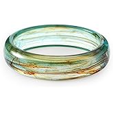 Viva Joya Round Resin Acrylic Bangle Bracelet for Women, Statement Chunky Wide or Slim Plastic Geometric Jewelry, Marble White Brown Teal