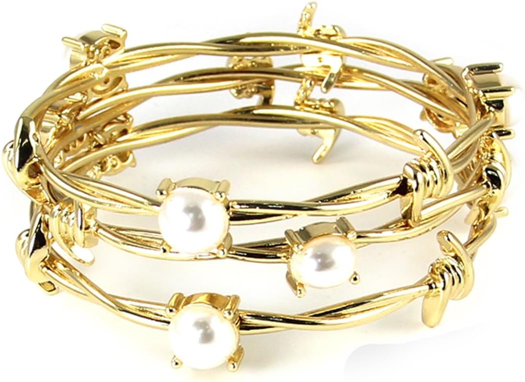 4031432 Set of 3 Twisted Barb Wire Bangle Bracelet Barbed Gold Tone Fashion