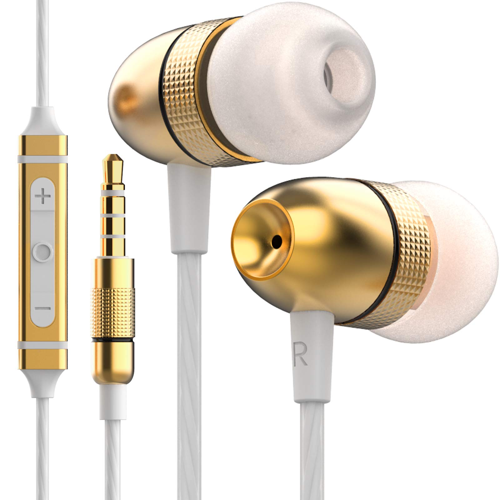 Betron ELR50 Earphones Wired In-Ear Headphones with Microphone Noise Isolation Deep Bass Tangle-Free Cable High-Fidelity Stereo Sound 3.5mm Jack Lightweight and Durable Gold