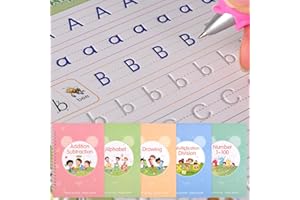 HUAKENER Magic Copybook for Kids, Reusable Writing Practice Book, 5 Different Types of The Grooved Handwriting Book, 7.8 * 5.5 Inch Practice Copybook for Kids Ages 3-8 (5 Books with Pens)