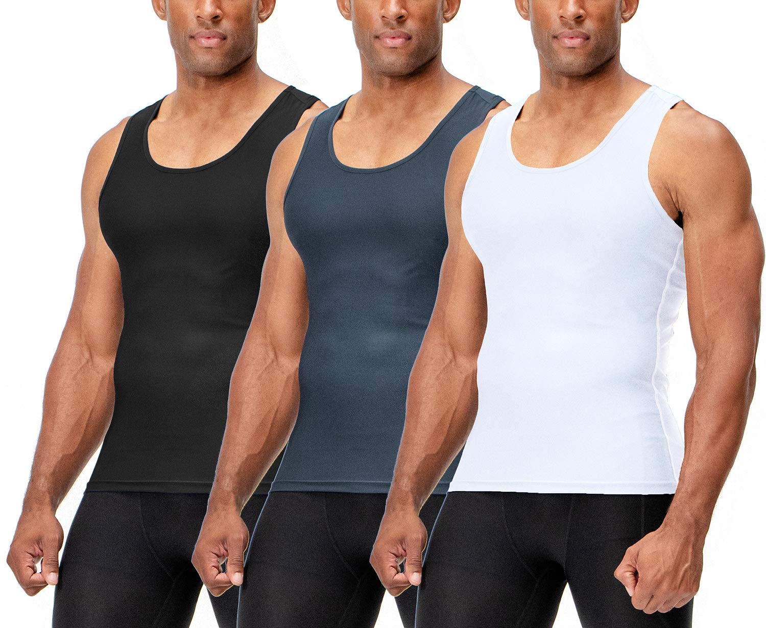 Photo 1 of DEVOPS 3 Pack Men's Muscle Dry Fit Compression Tank Top (2X-Large, Black/Charcoal/White)