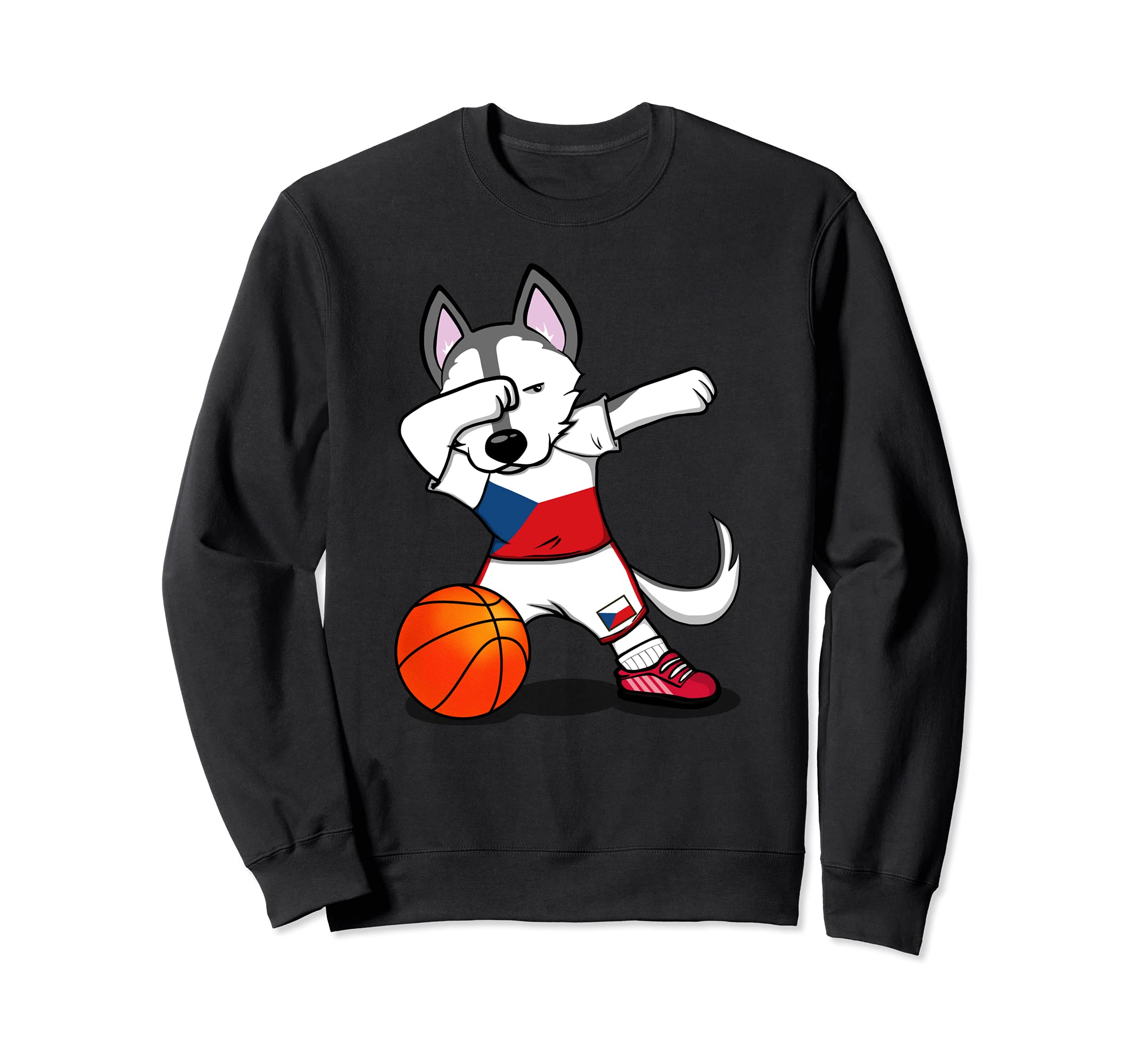 Dabbing Husky Dog Czech Republic Basketball Fans Jersey Flag Sweatshirt
