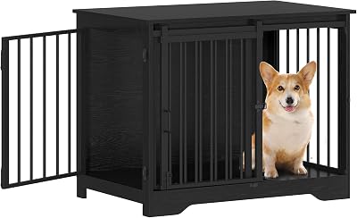 Hzuaneri Dog Crate Furniture 81 cm Double Door Barn Door Anti-Chew Black