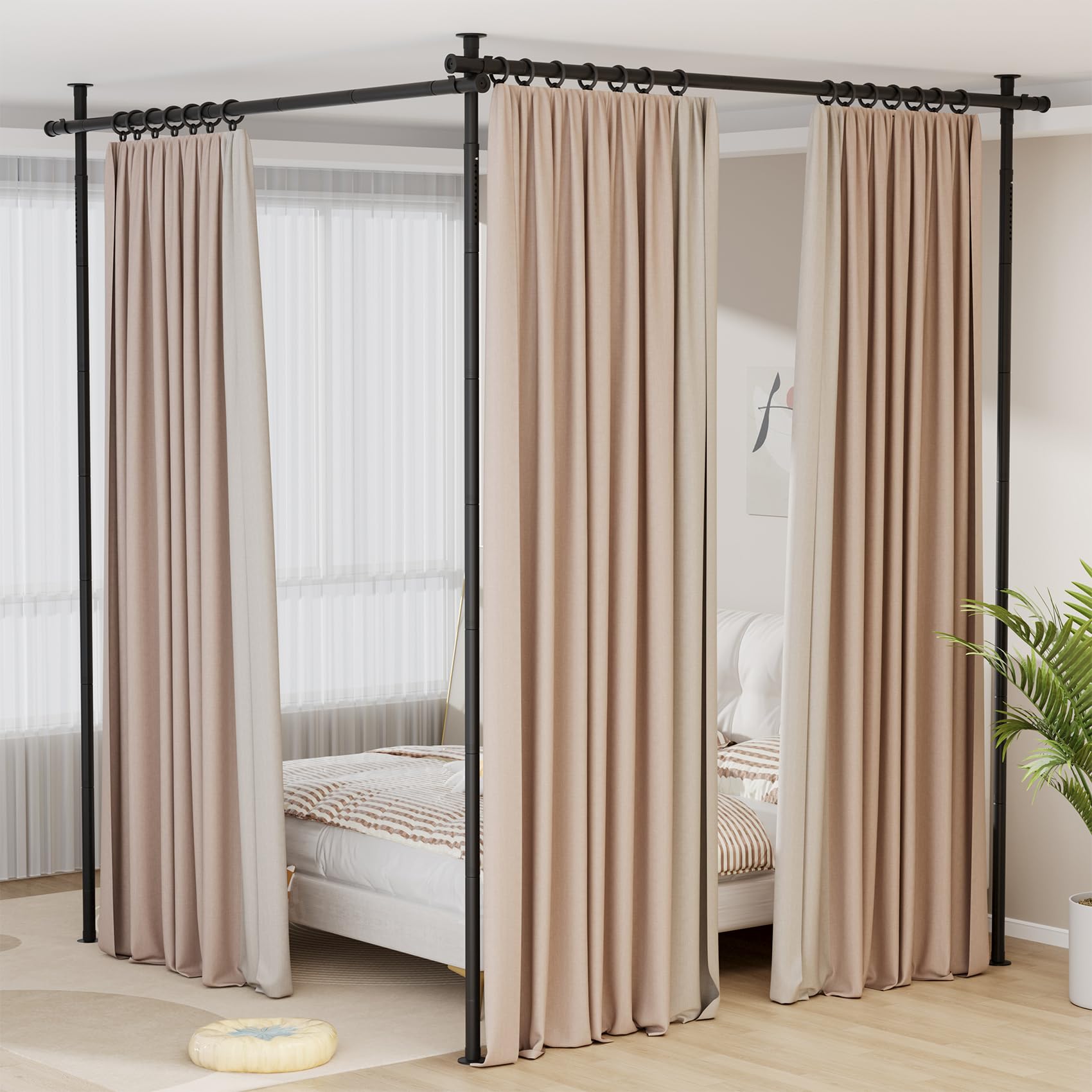 Photo 1 of Mr IRONSTONE Room Divider Curtain Rod No Drilling, Partition Room Dividers 4-10ft(H) 28-144inch(W) Adjustable, Heavy Duty Tension Rod Floor to Ceiling Freestanding, Wall Divider for Room Separation