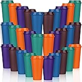 Domensi 30 Pack Reusable Coffee Cups with Lids 16 oz Disposable Travel Cups Bulk Plastic to Go Coffee Tumblers for DIY Hot Cold Drink Party Favors Coworker, Microwaveable (Colorful)