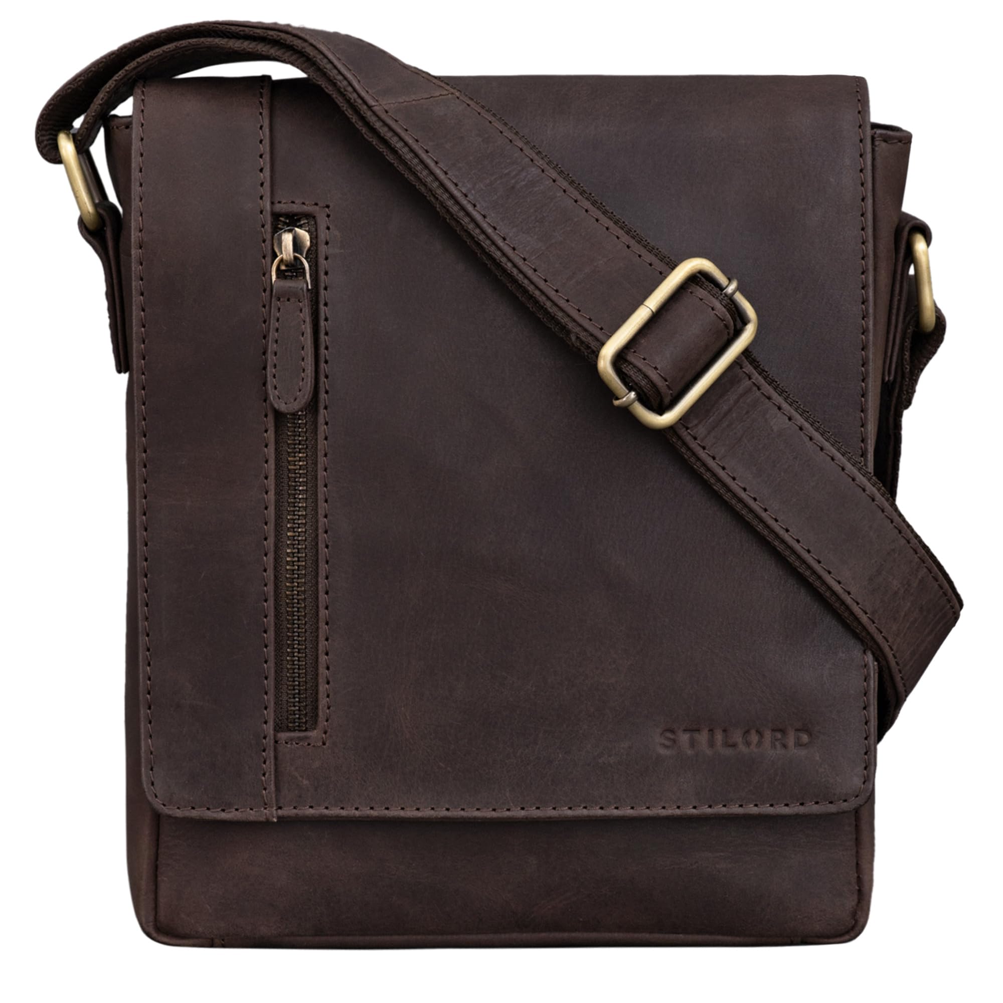 STILORD "Easton" Flap Over Leather Bag Vintage Messenger Bag for 10,1 Inch Tablet Cross Body Shoulder Bag DIN A5 in Genuine Leather Colour:Nutmeg - Brown