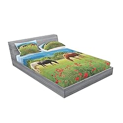 Ambesonne Horses Fitted Sheet & Pillow Sham