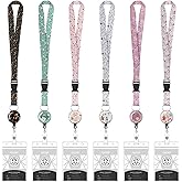 Floral Style 6 Pack Lanyards with Waterproof ID Badge Holder and Retractable Badge Reel