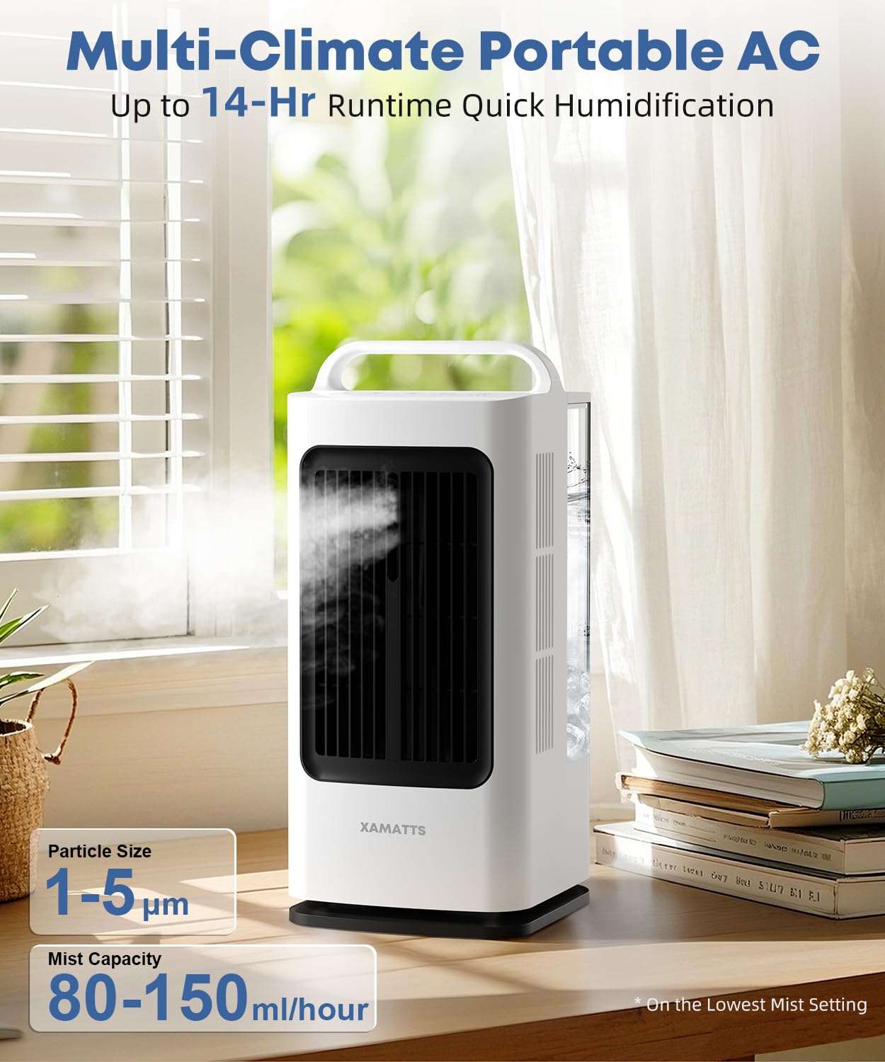 XAMATTS Portable Air Conditioners, 1700ml Evaporative Air Cooler with Remote, 120° Oscillating Mini Air Conditioner Portable with 3 Speeds & 1-7H Timer, Portable AC Unit Fan for Indoors Bedroom Office