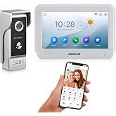 AMOCAM Wireless WiFi Video Doorbell Intercom System, 1080P Camera Monitor | Video Door Camera with Monitor, 7 Inch Touch Screen Video Door Phone, No Monthly Fees, Tuya APP Remote Intercom (Wired Power)
