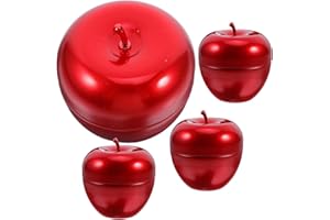 Angoily 4pcs Red Fruit Shaped Tinplate Candy Container Set with Lids, Small Decorative Sugar Canisters