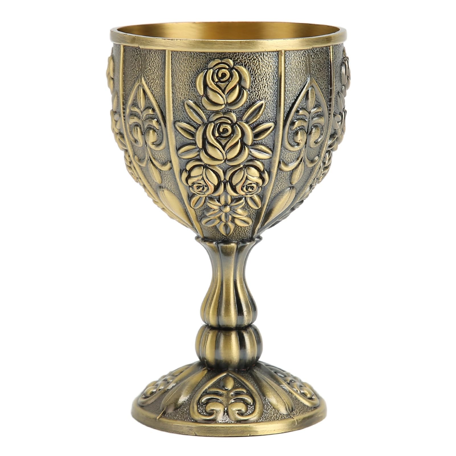 Metal Embossed Wine Cup, Vintage Chalice Wine Goblet Royal Medieval Handmade Small Size Wine Drinking Cup for Bar, Home (Bronze)