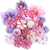Sliverdew 30 PCS Artificial Flowers Heads, Purple Flowers Mix Silk Flower, Mini Flower Rose Daisy Multicolor Flowerss, Fake Daisy Heads Bulk Silk Faux Rose DIY Cake Decor