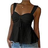 Milumia Women's Eyelet Tie Front Ruched Tank Tops Y2k Drawstring Sexy Going Out Top