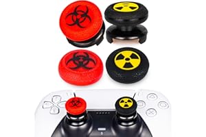 Playrealm FPS Thumbstick Extender x 2 & Printing Rubber Silicone Grip Cover x 4 for PS5 & PS4 Controller (Radiation Black & BioH Red)