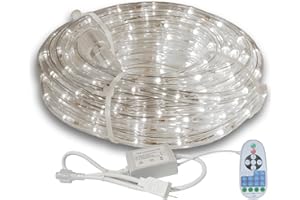 beatineon 33FT Rope Lights Outdoor with Remote,Cuttable Connectable,300LEDs Strip Lights with Adjustable Brightness Waterproof with Plug for Patio, Christmas Decoration (White)