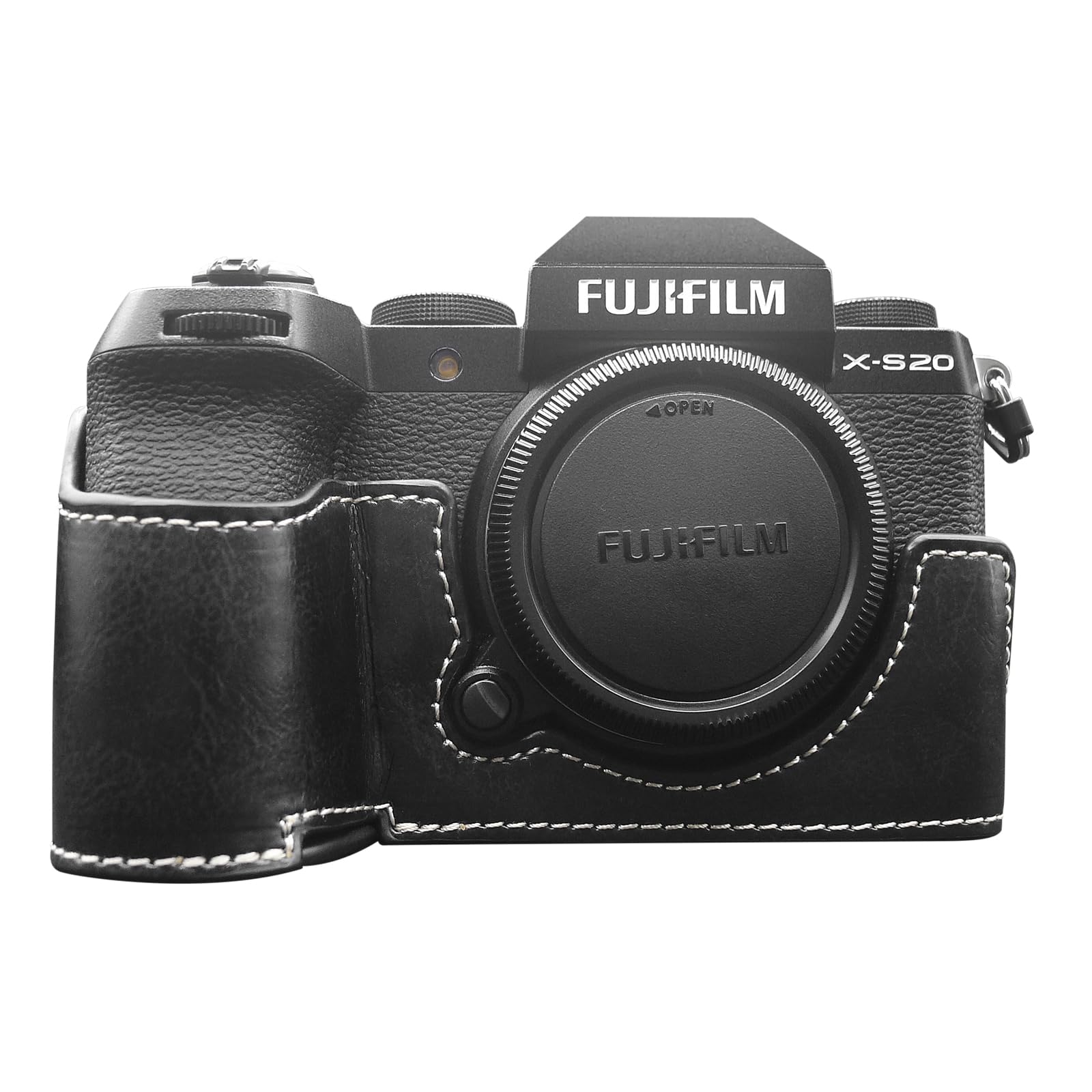 MUZIRI KINOKOO Case for Fujifilm Fuji XS20/X-S20 Camera, Retro Style PU Leather Fuji XS20 Protective Case with Hand Grip and Opening Bottom Design - Black