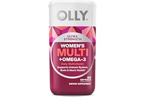 OLLY Ultra Women's Multi Softgels, Overall Health and Immune Support, Omega-3s, Iron, Vitamins A, D, C, E, B12, Daily Multivitamin, 30 Day Supply - 60 Count