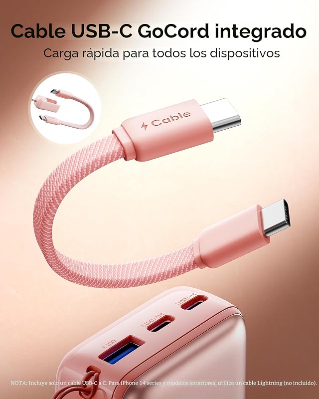 Power Bank, Ultra Mini 45W Carregamento Rápido Bateria Externa de 10000mAh com Cabo USB C Destacável, Adequado para Essenciais de Avião e Viagem, Bateria Portátil para iPhone 17 16, Xiaomi, Verde Claro