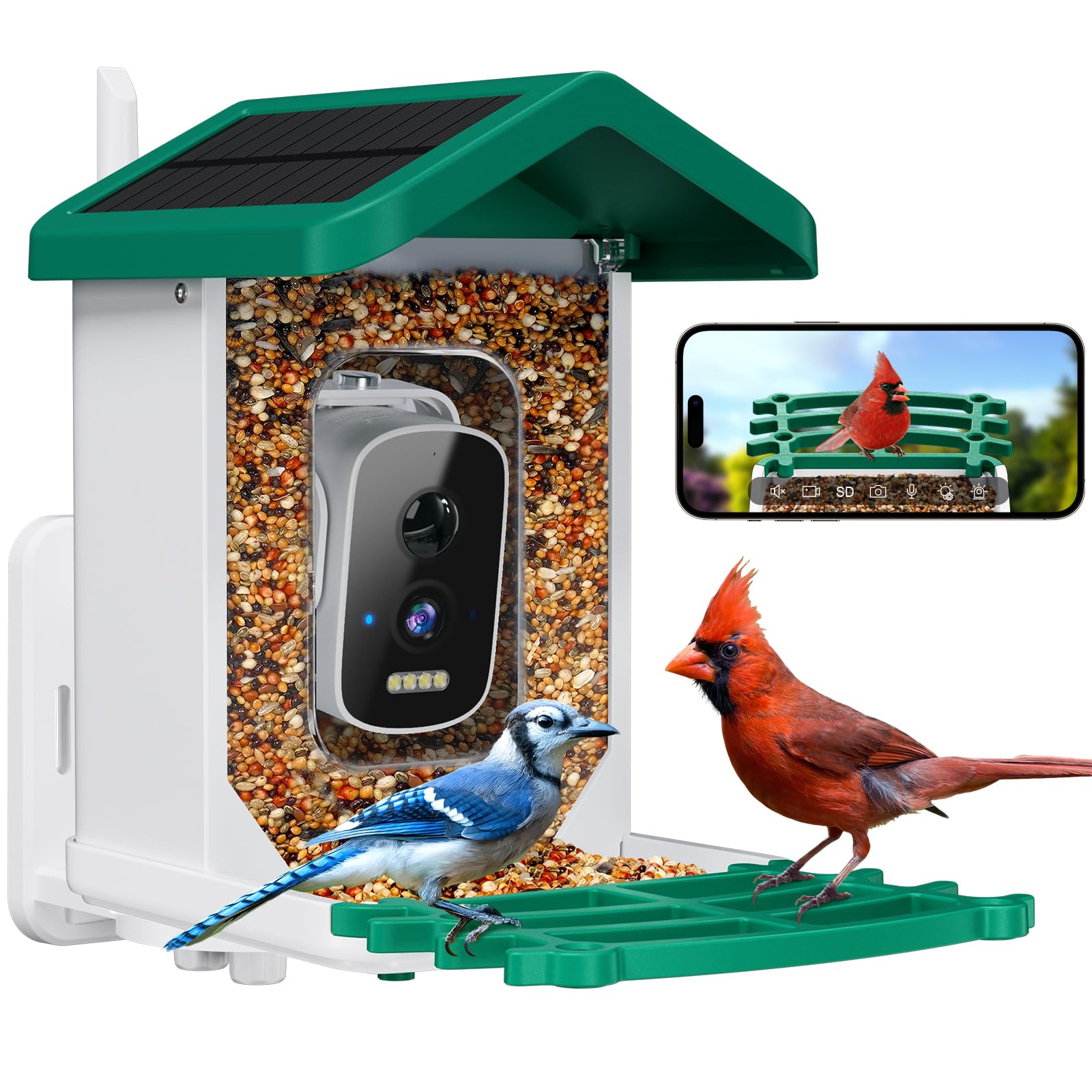 Photo 1 of Smart Bird Feeder with Camera, AI Bird Species Identification Solar Powered Panel, 2.5k HD Video Bird House with Camera for Outside Garden, Ideal Gifts for Lover,Green