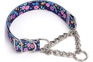 MAOWUWUJOZ Choker Martingale Collar for Dog, No Pull Slip Chain Collar Training Escape Proof Heavy Duty Dog Collar for Extra Large Medium Large Pet Girl Female Dogs, Purple Floral M
