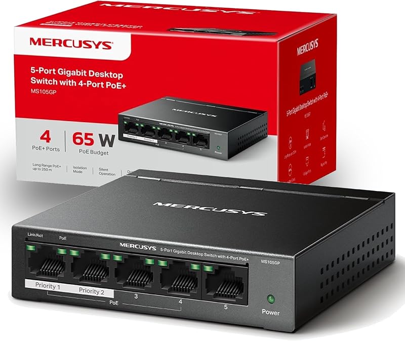 MERCUSYS MS105GP 5-Port Gigabit Switch with 4 PoE+ Ports 65W