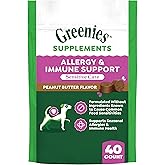 Greenies Sensitive Care Allergy & Immune Support Dog Allergy Chews, Dog Supplement, Chicken-Free Formula, Peanut Butter Flavor, 40 Count Pouch