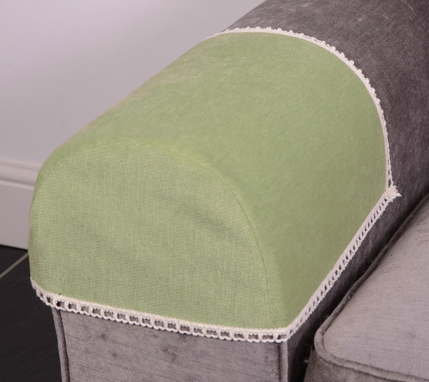 Pair of Luxury WILLOW GREEN CHENILLE Chair Arm Cover/Protector with