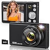 5K Digital Camera for Photography with 6X Optical Zoom, Autofocus 96MP Vlogging Camera for YouTube Video with Dual-Lens, Compact Point and Shoot Travel Cameras for Beginners with 64GB Card & Flash