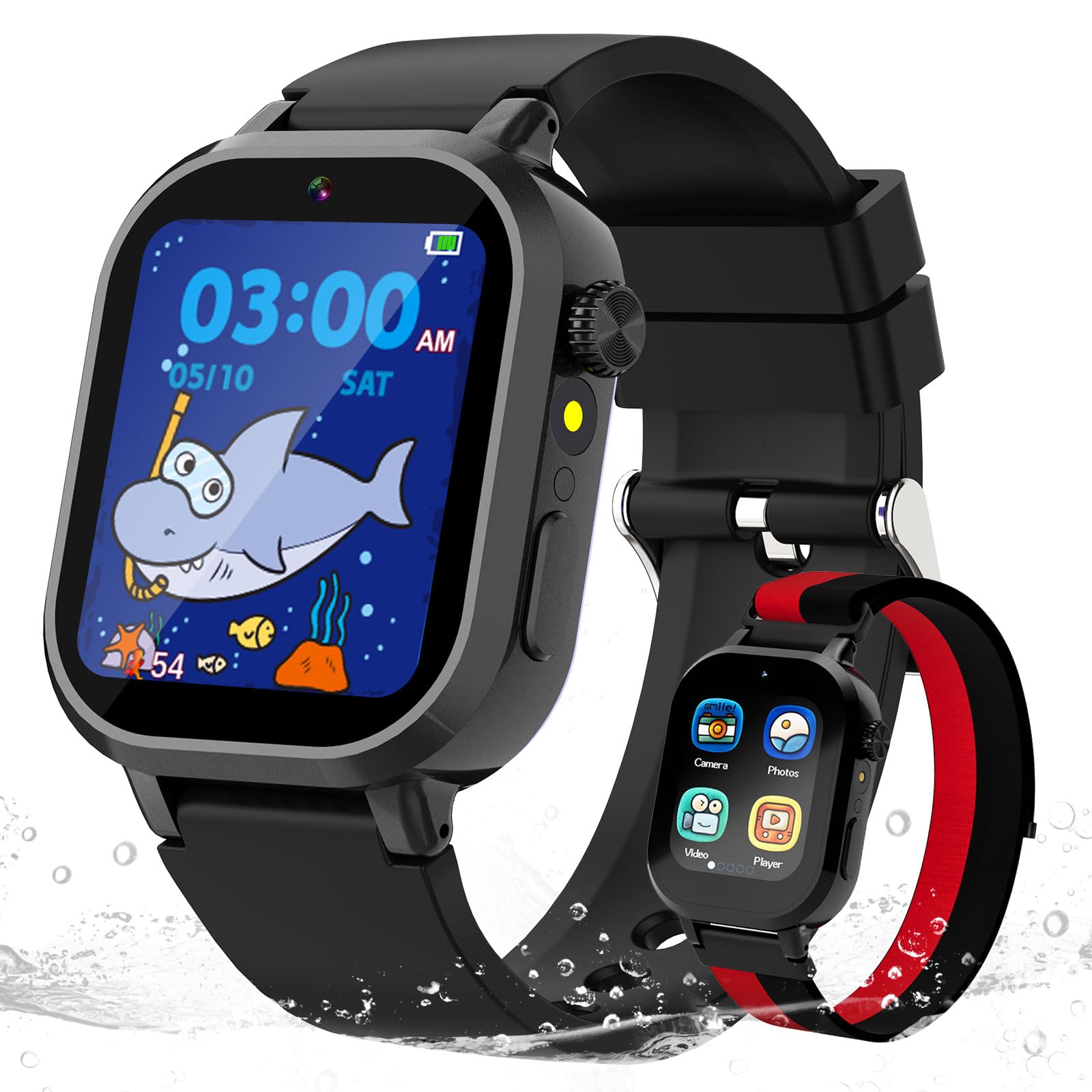 Photo 1 of Wiszodet Kids Waterproof Smart Watch Boys Gift Age 3-12 with 39 Game HD Touch Screen Music Player Video Camera Pedometer Alarm Clock Birthday Gift for 6 7 8 9 Year Olds Black