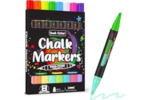 AKARUED Chalk Markers for Blackboard: 16 Colors 8 Pack Dual Tip Liquid Chalk Markers for Chalkboard, Calendar Menu Board Erasable Chalk Pens for Glass, Mirrors, Wedding Sign, Car Windows Decorations