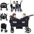Wagon Stroller for 2 Kids & Cargo-Travel Push-Pull Double Baby Wagon Lightweight Folding Stroller for Toddler with 5-Point Harness,Adjustable Handle Bar and Canopy,Tray Table,Cup Holder