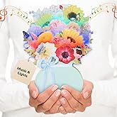 Ecloverlife Pop Up Cards, Music&Lights Paper Flower Bouquet with Note Card & Envelope, 10" DIY Flower Bouquet with Sunflowers, Roses, and Butterflies, Includes 6 Sentiment Stickers for Happy Birthday
