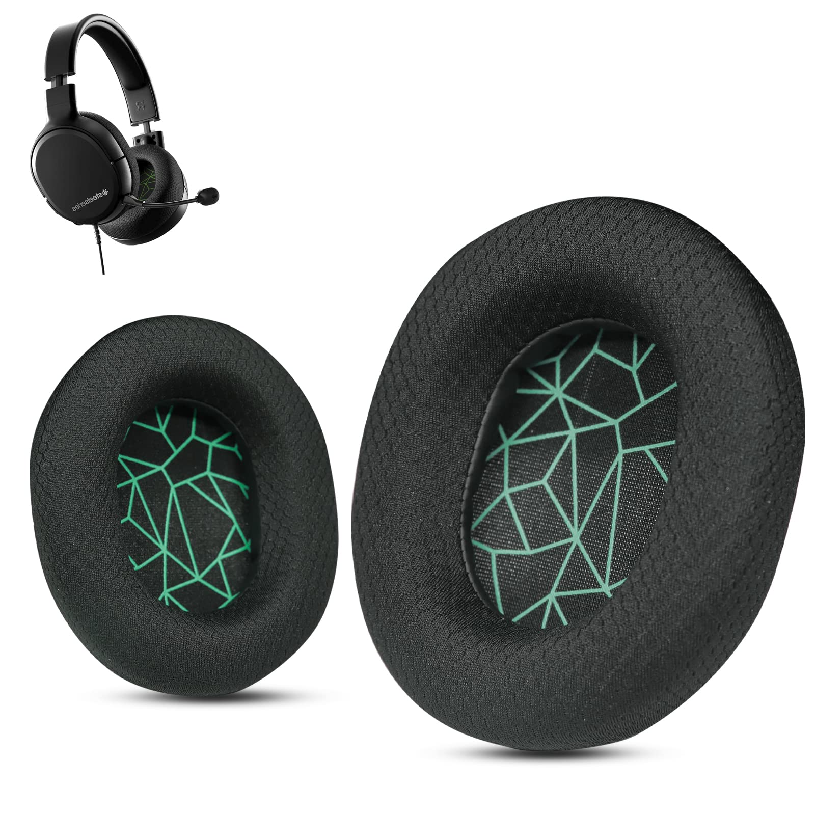 Arctis 7 Ear Cushion, Breathable Fabric Replacement Earpads Ear Cushions fit SteelSeries Arctis 1, Pro, 3, 5, 7, 7+, 7p, 7X, 9, Prime All Models Wireless Headset, Green, by Krone Kalpasmos
