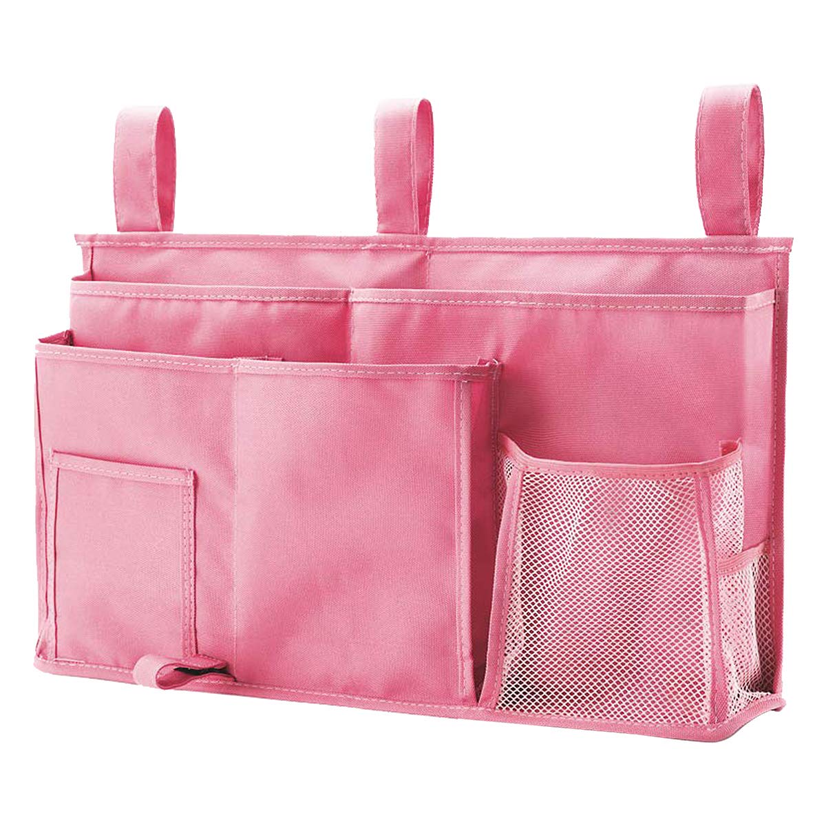 PACOLO Caddy Hanging Organizer Bedside Storage Bag, 600D Oxford Cloth with Hook&Loop Fastener for Bunk and Hospital Beds,Dorm Rooms Bed Rails(8 Pockets) (Pink)