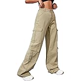 Flvsun Women's High Waist Baggy Cargo Jeans Flap Pocket Y2K Streetwear Wide Leg Denim Pants