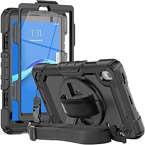Herize Case for Lenovo Tab M8 HD TB-8505F TB-8505X / Smart Tab M8 TB-8505FS/ Tab M8 FHD TB-8705F with Pen Holder Screen Protector | Three Layer Durable Rubber Case W/ Stand Hand Strap Shoulder Strap