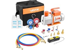 VEVOR AC Vacuum Pump and Gauge Set, 7 CFM 3/4 HP, Two Stage Rotary Vane HVAC Vacuum Pump, A/C Manifold Gauge Kit, for R134a R