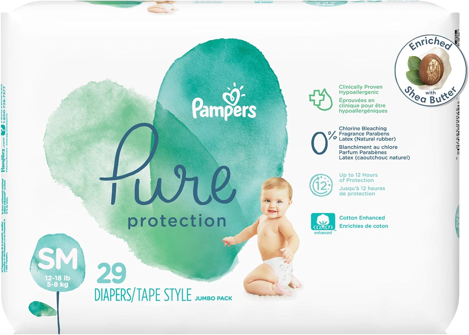 Diapers Size 2, 29 Count Pampers Pure Protection Disposable Baby