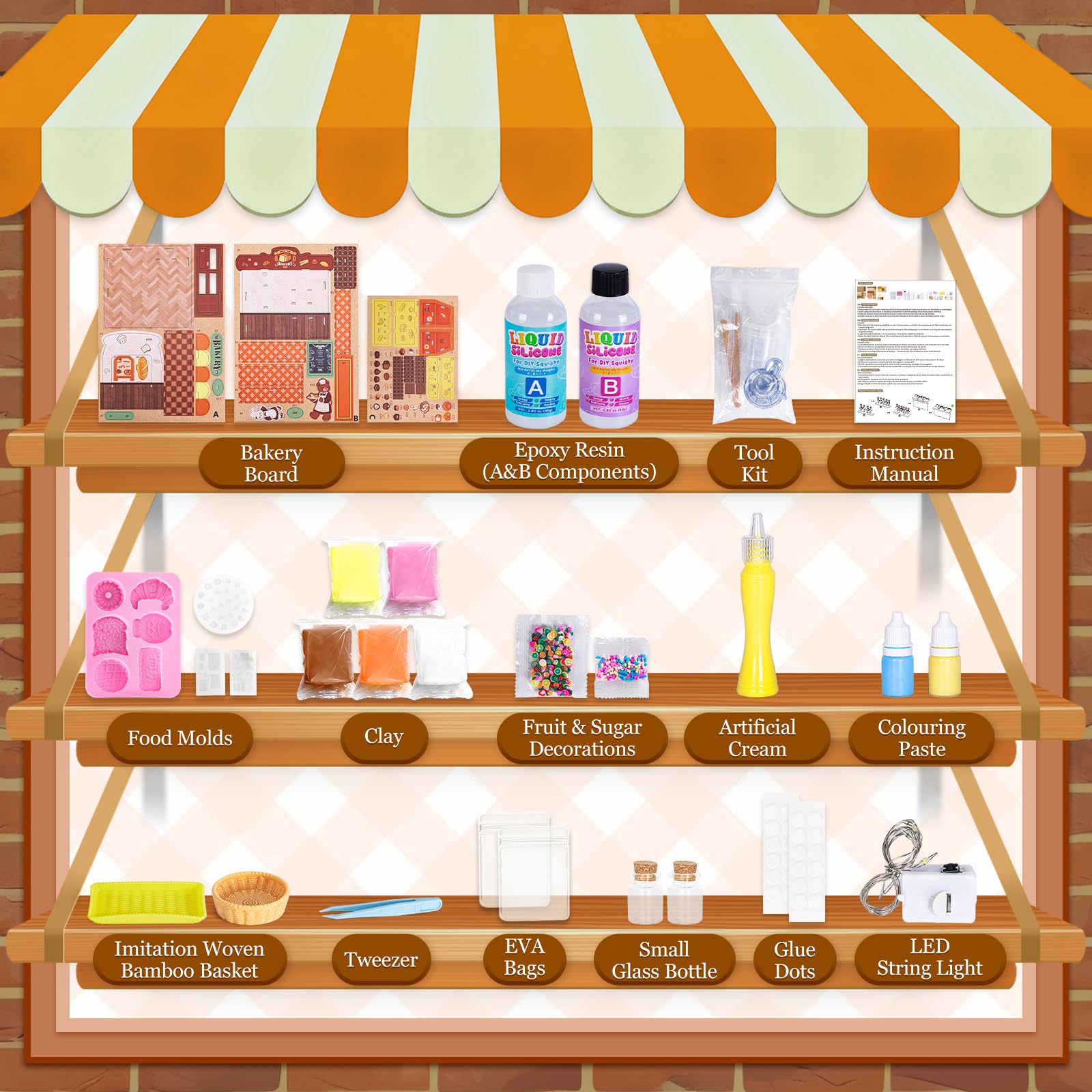 Ltteaoy DIY Miniatur Haus Bastelset für Kinder,Basteln mädchen 6-12 jahre mit LED Squishy selber machen Set Silikon und Modelliermasse,Geschenke mädchen 6/8/10/12 jahre 6