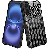 YALUUU Compatible with iPhone 16 Case Black and White American Flag Design for Men Boys [Shockproof Bumper] [Anti-Scratch] [Anti-Slip] Military Grade Protection Cover for iPhone 16